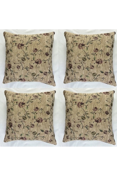 HHKARTS Çiçek Desenli Yastık Kılıfı Çift Taraflı Goblen Kumaş Kapalı Fermuarlı Kırlent 4'lü 40x40 ürün görseli