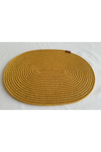 HHKARTS Jüt Amerikan Servis Sofra Altlığı, Masa Dekoru Supla Oval Hardal 30x40 8li ürün görseli