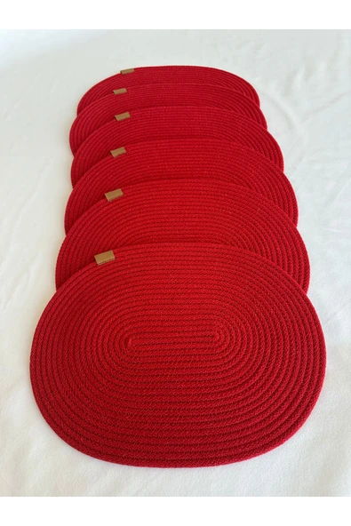 HHKARTS Jüt Amerikan Servis Sofra Altlığı, Masa Dekoru Supla Oval Kırmızı 30x40 6lı - 2