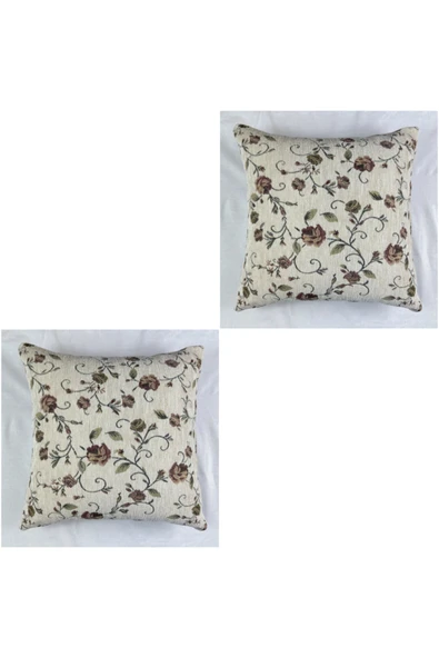 HHKARTS Çiçek Desenli Yastık Kılıfı Çift Taraflı Goblen Kumaş Kapalı Fermuarlı Kırlent 2'Lİ 40x40 ürün görseli