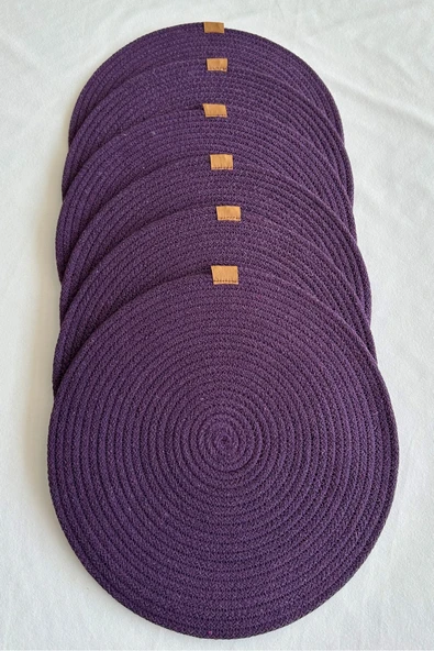 HHKARTS Yuvarlak Amerikan Servis Sofra Altlığı, Masa Dekoru Supla Mor 33cm 6lı - Resim 2