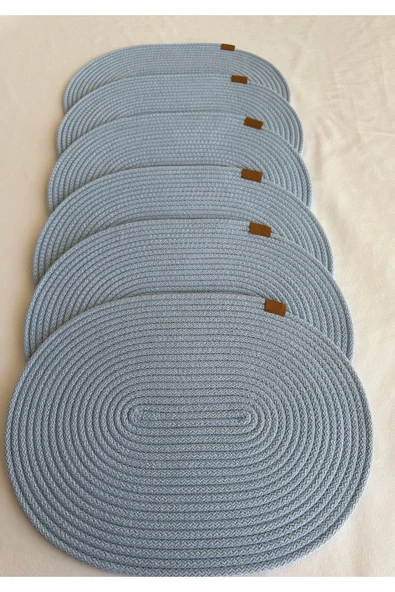 HHKARTS Jüt Amerikan Servis Sofra Altlığı, Masa Dekoru Supla Oval Açık Mavi 30x40 6lı - Resim 3