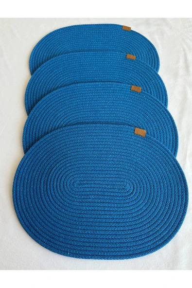 HHKARTS Jüt Amerikan Servis Sofra Altlığı, Masa Dekoru Supla Oval Mavi 30x40 4lü - Resim 2