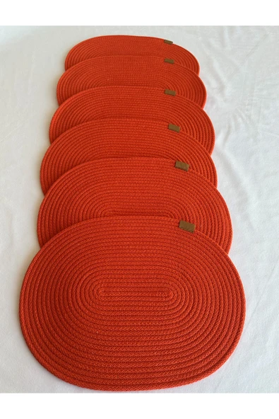 HHKARTS Jüt Amerikan Servis Sofra Altlığı, Masa Dekoru Supla Oval Turuncu 30x40 6lı - 2