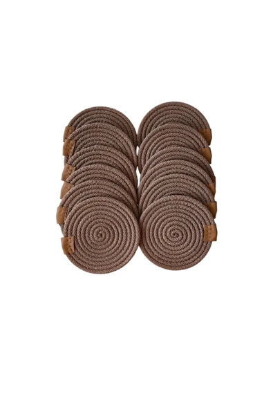 HHKARTS Jüt Bardak Kupa Altlığı Kahverengi 13cm 12li - Resim 4