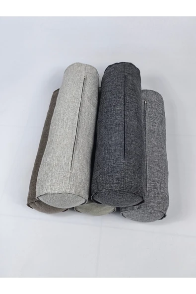 HHKARTS Keten Kumaş Silindir Yastık Fermuarlı Bolster Yoga Yastık Kılıfı Gri 20x50 - 4