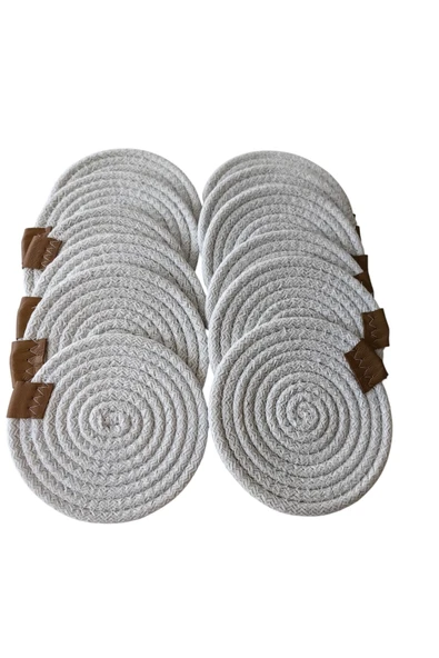 HHKARTS Jüt Bardak Kupa Altlığı Beyaz 13cm 12li ürün görseli