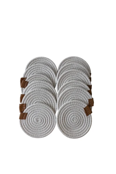 HHKARTS Jüt Bardak Kupa Altlığı Beyaz 13cm 12li - Resim 3