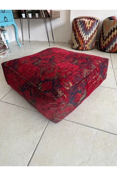 oushak Kilim Desenlİ Otantik Bahçe Balkon Minderi Çift Taraflı Fermuarlı PUF KILIFI Şönil KILIFI - Resim 7