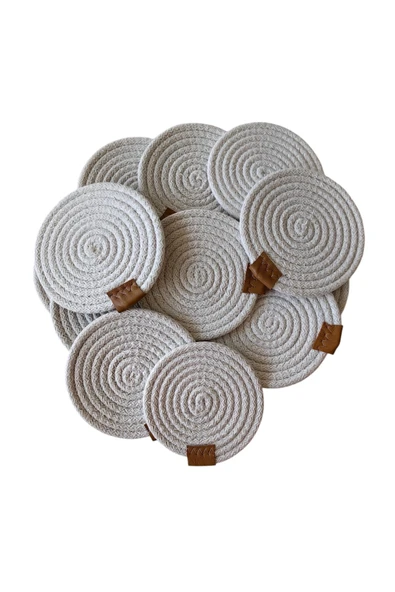 HHKARTS Jüt Bardak Kupa Altlığı Beyaz 13cm 12li - Resim 4