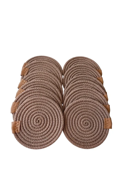 HHKARTS Jüt Bardak Kupa Altlığı Kahverengi 13cm 12li ürün görseli