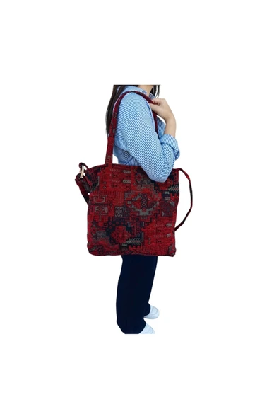 HHKARTS Kırmızı Etnik Kumaş Omuz Çantası ürün görseli