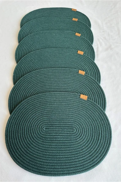 HHKARTS Jüt Amerikan Servis Sofra Altlığı, Masa Dekoru Supla Oval Koyu Yeşil 30x40 4lü - Resim 2