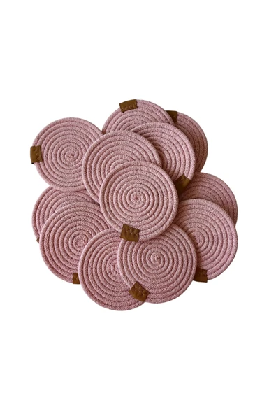 HHKARTS Jüt Bardak Kupa Altlığı Açık Pembe 13cm 12li - Resim 2