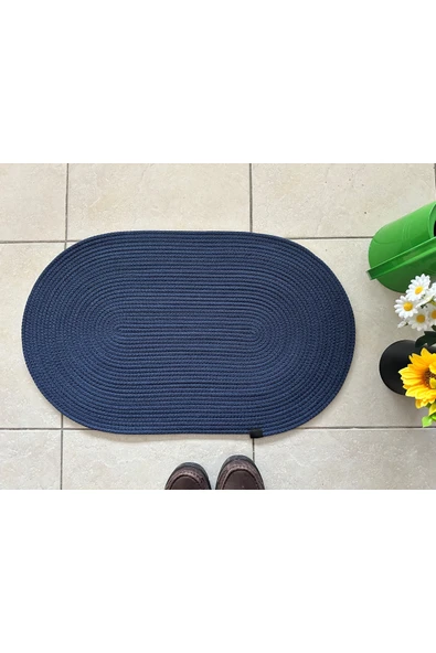 HHKARTS Jüt Düz Banyo Paspası Oval Lacivert - 1