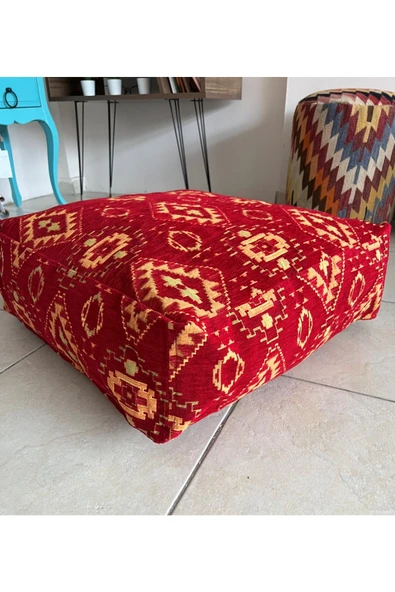 oushak Kilim Desenlİ Otantik Bahçe Balkon Minderi Çift Taraflı Fermuarlı PUF KILIFI Şönil KILIFI - Resim 2