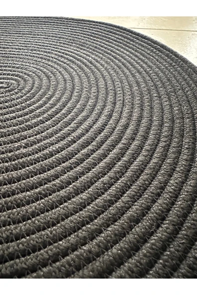 HHKARTS Jüt Düz Banyo Paspası Oval Siyah - Resim 2