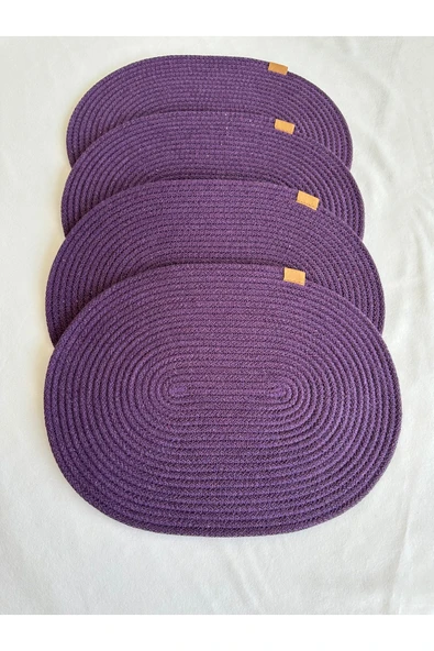 HHKARTS Jüt Amerikan Servis Sofra Altlığı, Masa Dekoru Supla Oval Mor 30x40 4lü ürün görseli