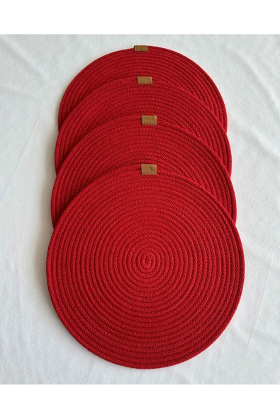 HHKARTS Yuvarlak Amerikan Servis Sofra Altlığı, Masa Dekoru Supla Kırmızı 33cm 4lü ürün görseli