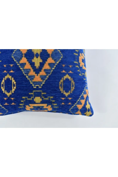 oushak Kilim Desenli Dekoratif Yastık Kılıfı 2'li Çift Taraflı Şönil Dokuma Gizli Fermuarlı Kırlent Kılıfı - Resim 3