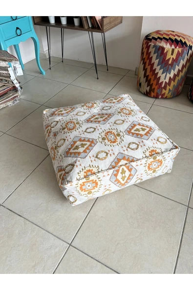 oushak Kilim Desenlİ Otantik Bahçe Balkon Minderi Çift Taraflı Fermuarlı PUF KILIFI Şönil KILIFI ürün görseli