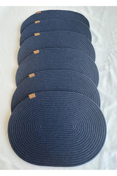 HHKARTS Jüt Amerikan Servis Sofra Altlığı, Masa Dekoru Supla Oval Lacivert 30x40 6lı ürün görseli