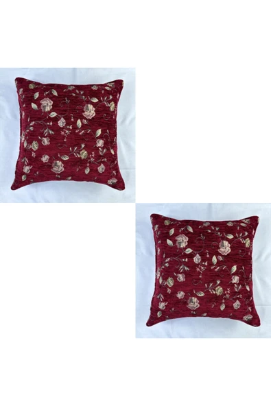 HHKARTS Çiçek Desenli Yastık Kılıfı Çift Taraflı Goblen Kumaş Kapalı Fermuarlı Kırlent 2'Lİ 40x40 ürün görseli