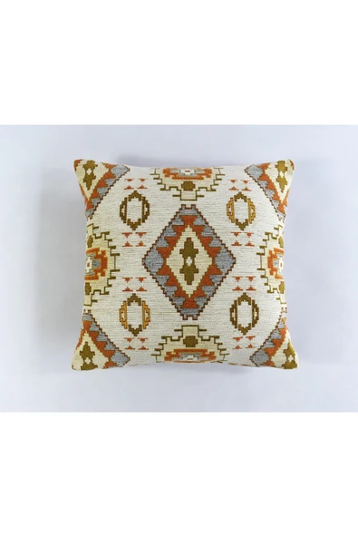 oushak Kilim Desenli Dekoratif Yastık Kılıfı 2'li Çift Taraflı Şönil Dokuma Gizli Fermuarlı Kırlent Kılıfı - 2