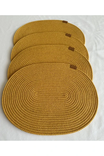 HHKARTS Jüt Amerikan Servis Sofra Altlığı, Masa Dekoru Supla Oval Hardal 30x40 4lü - 3