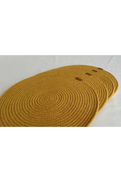 HHKARTS Yuvarlak Amerikan Servis Sofra Altlığı, Masa Dekoru Supla Hardal 33cm 4lü - Resim 2