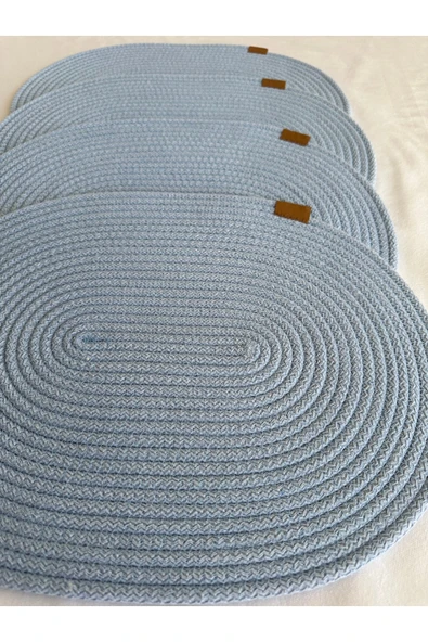 HHKARTS Jüt Amerikan Servis Sofra Altlığı, Masa Dekoru Supla Oval Açık Mavi 30x40 4lü - Resim 2