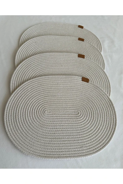 HHKARTS Jüt Amerikan Servis Sofra Altlığı, Masa Dekoru Supla Oval Beyaz 30x40 4lü - Resim 2