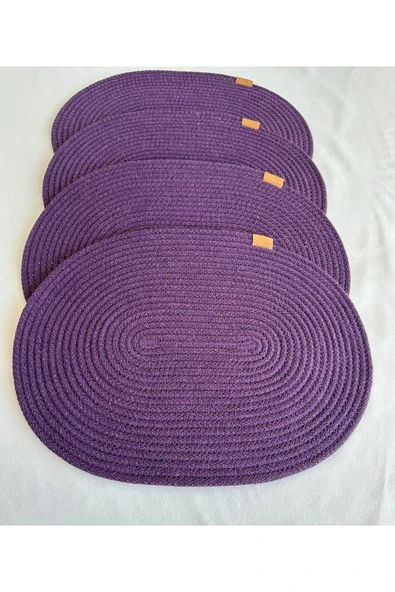 HHKARTS Jüt Amerikan Servis Sofra Altlığı, Masa Dekoru Supla Oval Mor 30x40 4lü - Resim 2