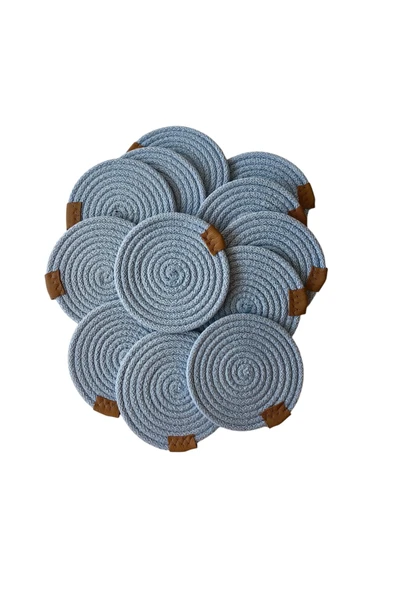 HHKARTS Jüt Bardak Kupa Altlığı Açık Mavi 13cm 12li - Resim 6