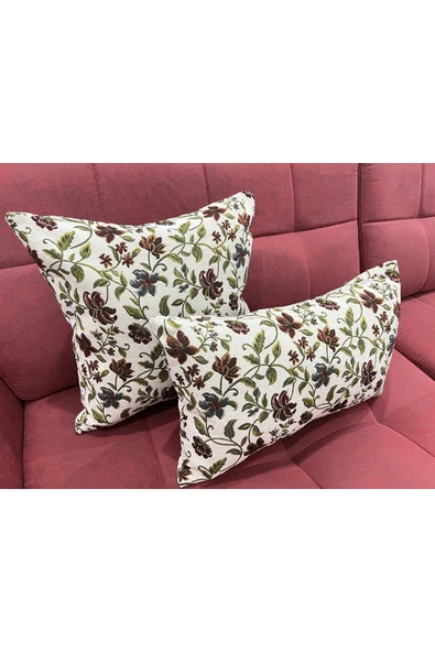 oushak Çiçek Desenli Yastık Kılıfı Çift Taraflı Goblen Kumaş Kapalı Fermuarlı Kırlent - Resim 5