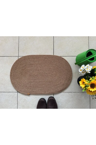 HHKARTS Jüt Düz Banyo Paspası Oval Kahverengi ürün görseli
