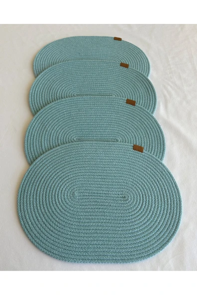 HHKARTS Jüt Amerikan Servis Sofra Altlığı, Masa Dekoru Supla Oval Mint 30x40 4lü - Resim 2