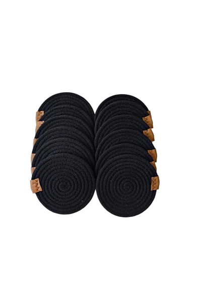 HHKARTS Jüt Bardak Kupa Altlığı Siyah 13cm 12li - Resim 3