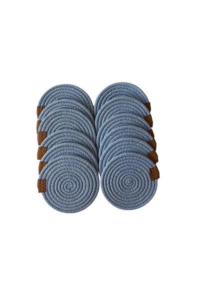 HHKARTS Jüt Bardak Kupa Altlığı Açık Mavi 13cm 12li - Resim 4