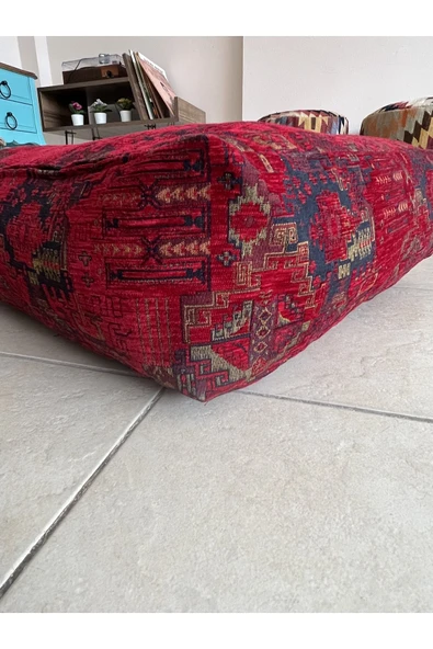 oushak Kilim Desenlİ Otantik Bahçe Balkon Minderi Çift Taraflı Fermuarlı PUF KILIFI Şönil KILIFI - Resim 8