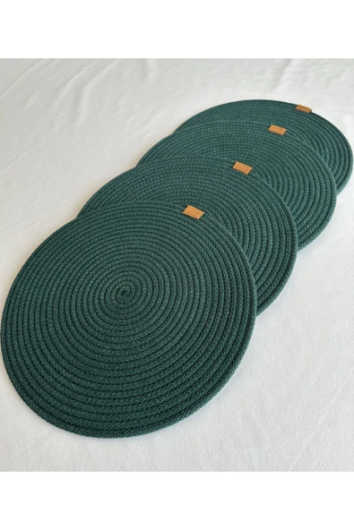 HHKARTS Yuvarlak Amerikan Servis Sofra Altlığı, Masa Dekoru Supla Koyu Yeşil 33cm 4lü - Resim 2