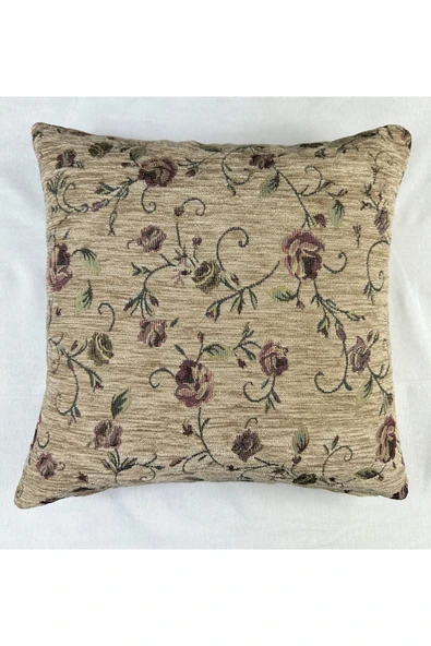 HHKARTS Çiçek Desenli Yastık Kılıfı Çift Taraflı Goblen Kumaş Kapalı Fermuarlı Kırlent 4'lü 40x40 - Resim 2