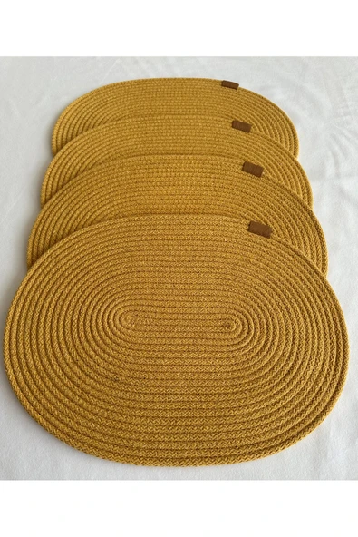 HHKARTS Jüt Amerikan Servis Sofra Altlığı, Masa Dekoru Supla Oval Hardal 30x40 4lü - 1