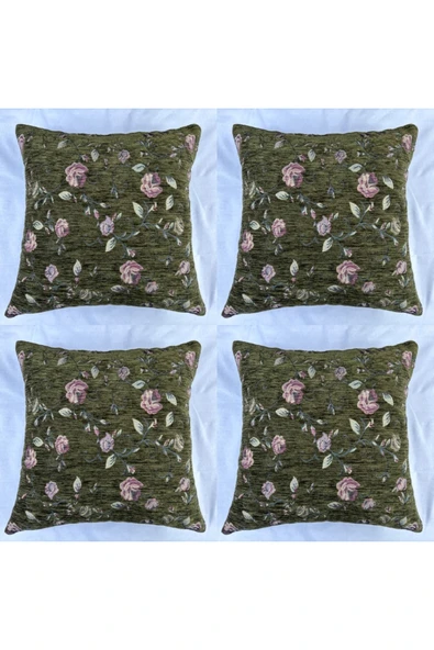 HHKARTS Çiçek Desenli Yastık Kılıfı Çift Taraflı Goblen Kumaş Kapalı Fermuarlı Kırlent 4'lü 40x40 ürün görseli