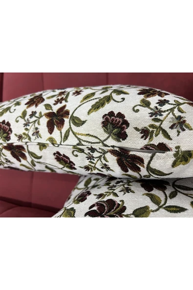 oushak Çiçek Desenli Yastık Kılıfı Çift Taraflı Goblen Kumaş Kapalı Fermuarlı Kırlent - Resim 6