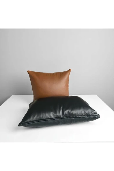HHKARTS Çift Taraflı Gerçek Deri Yastık Kılıfı - Siyah ve Kahverengi - 30x50 cm / 40x40 cm ürün görseli