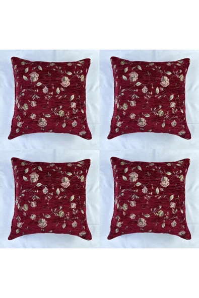 HHKARTS Çiçek Desenli Yastık Kılıfı Çift Taraflı Goblen Kumaş Kapalı Fermuarlı Kırlent 4'lü 40x40 ürün görseli