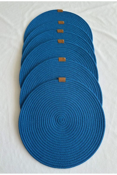 HHKARTS Yuvarlak Supla Amerikan Servis Sofra Altlığı, Masa Dekoru Mavi 33cm 6lı ürün görseli