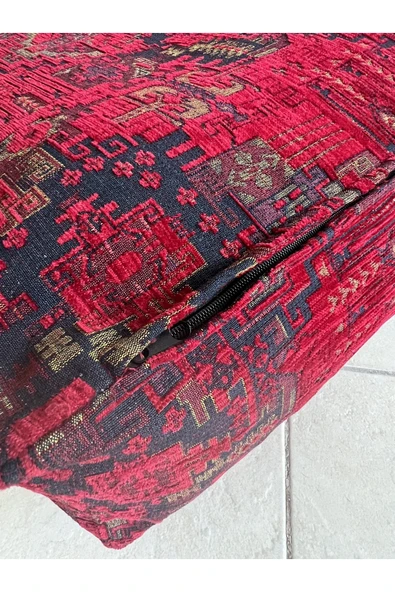 oushak Kilim Desenlİ Otantik Bahçe Balkon Minderi Çift Taraflı Fermuarlı PUF KILIFI Şönil KILIFI - Resim 3