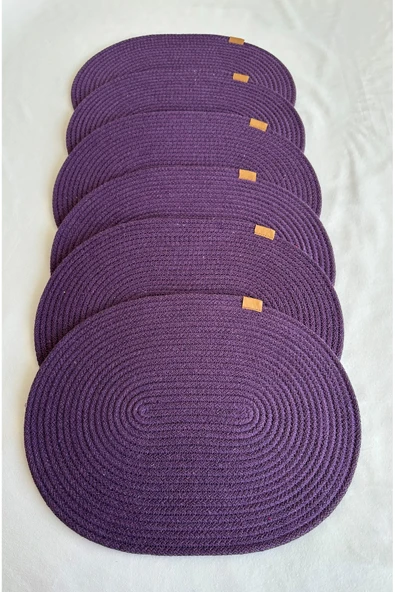 HHKARTS Jüt Amerikan Servis Sofra Altlığı, Masa Dekoru Supla Oval Mor 30x40 6lı ürün görseli